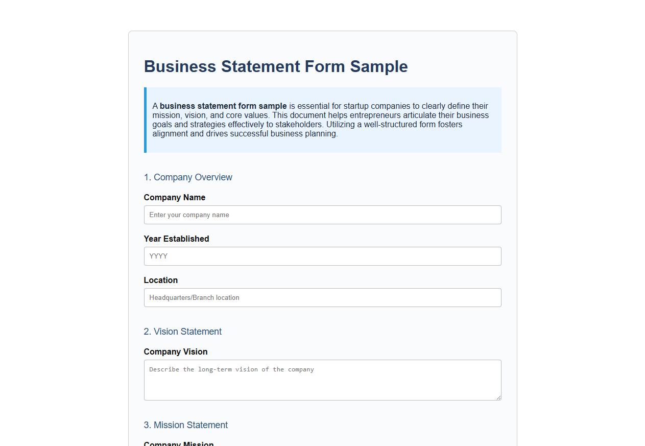 Business statement form sample for startup companies image preview