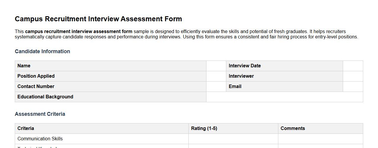 Campus recruitment interview assessment form sample for fresh graduates image preview