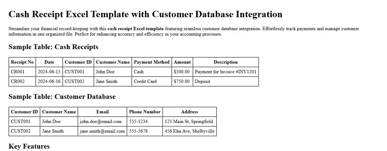 cash receipt excel template with customer database integration image preview