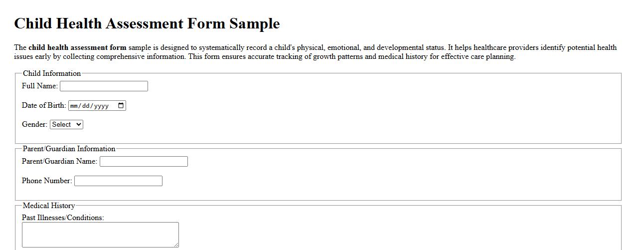 Child health assessment form sample image preview