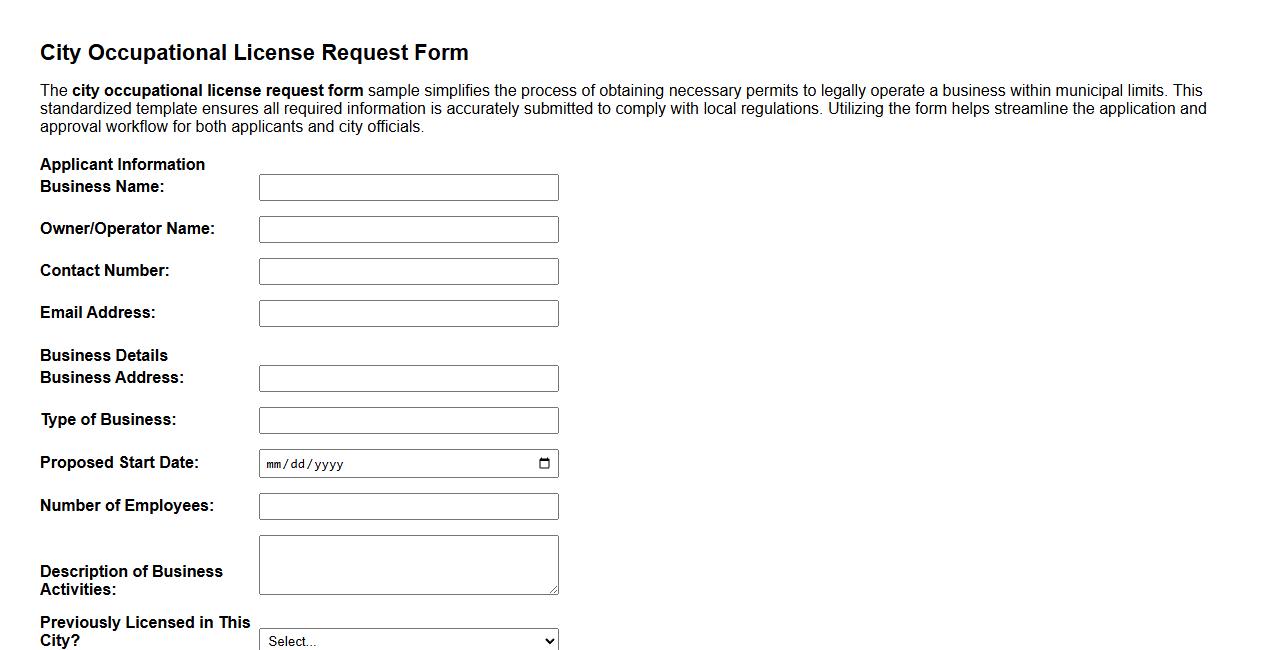city occupational license request form sample image preview