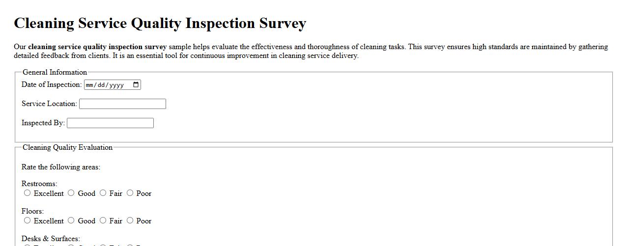 cleaning service quality inspection survey sample image preview