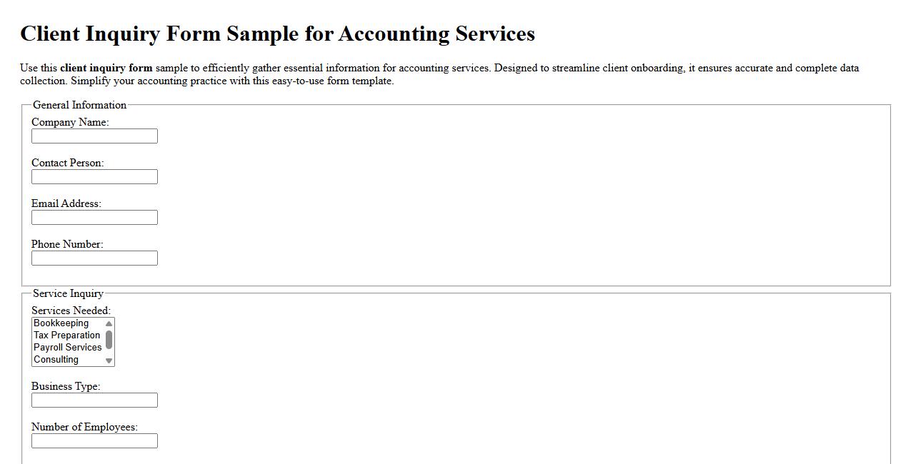 Client inquiry form sample for accounting services image preview