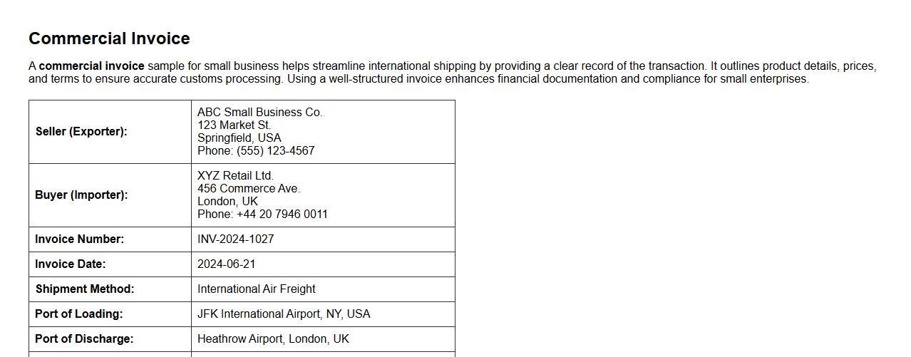 commercial invoice sample for small business image preview