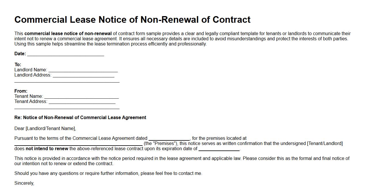 commercial lease notice of non-renewal of contract form sample image preview