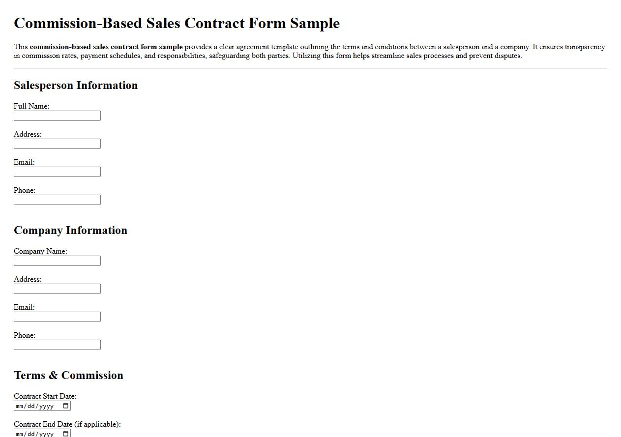 commission-based sales contract form sample image preview