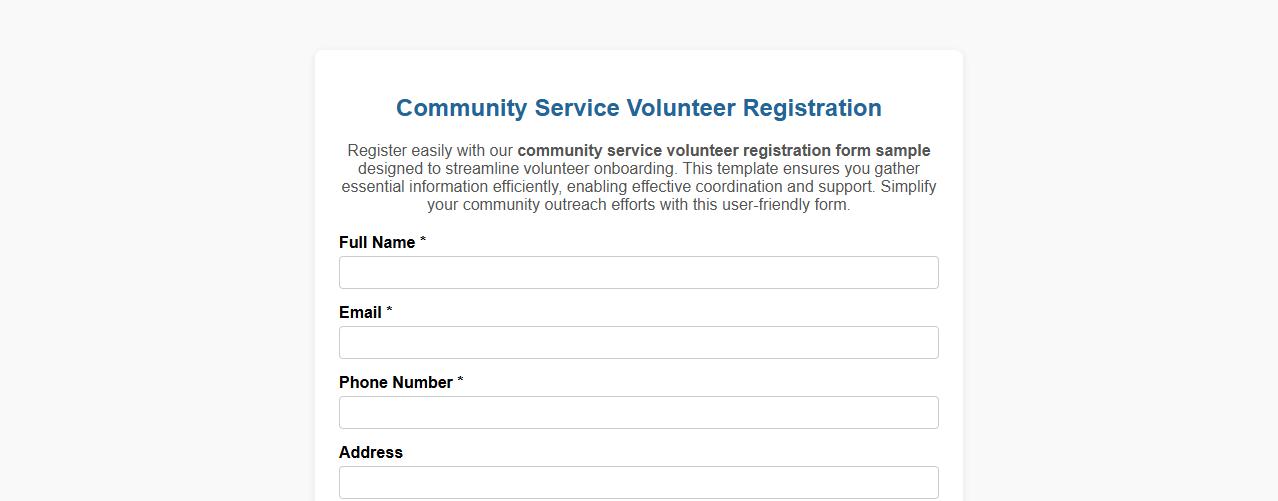 community service volunteer registration form sample image preview