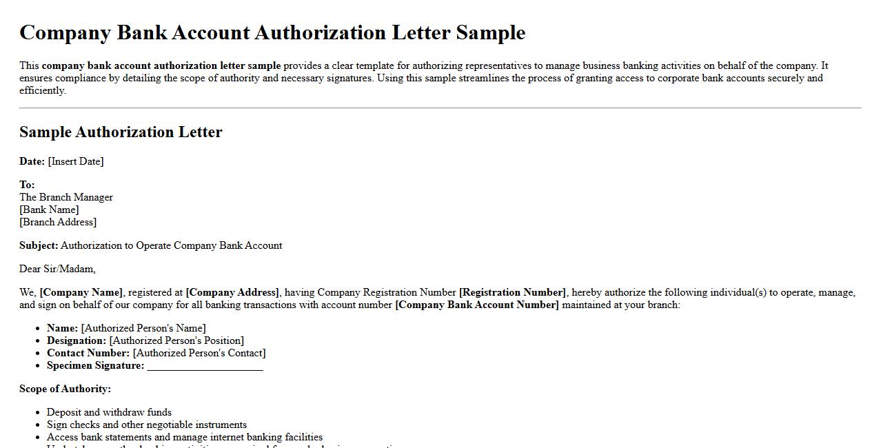 company bank account authorization letter sample image preview