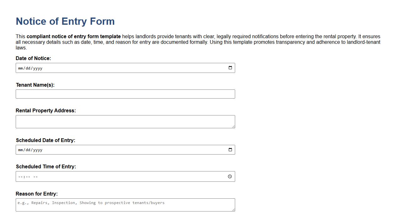 compliant notice of entry form template for landlords image preview