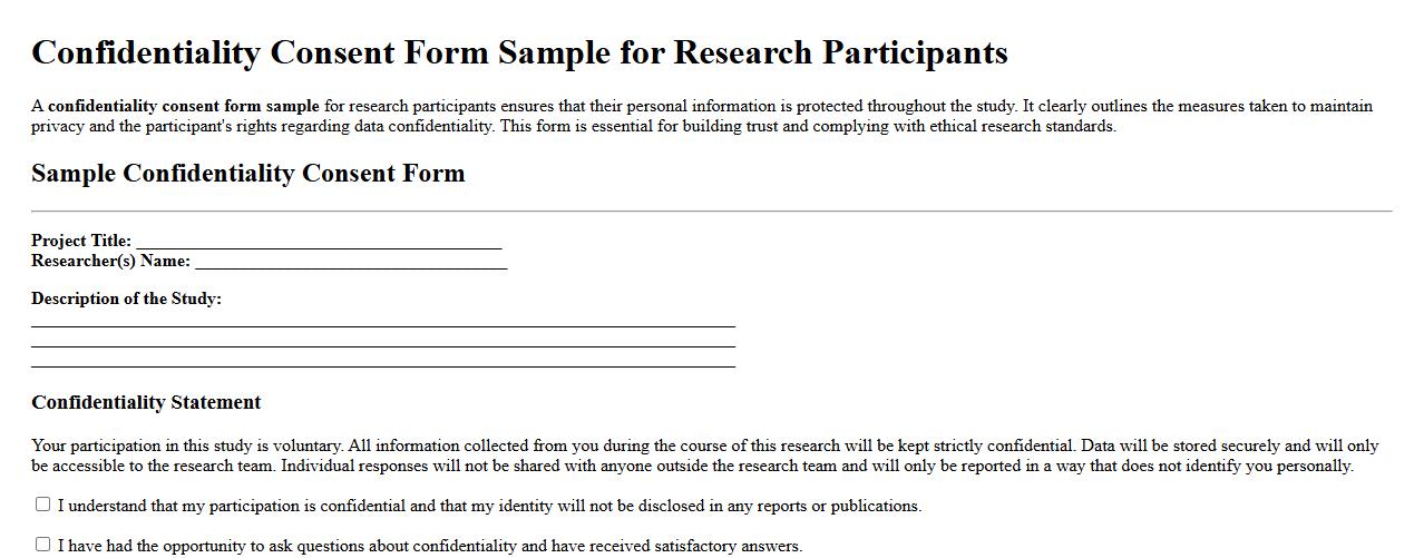Confidentiality consent form sample for research participants image preview
