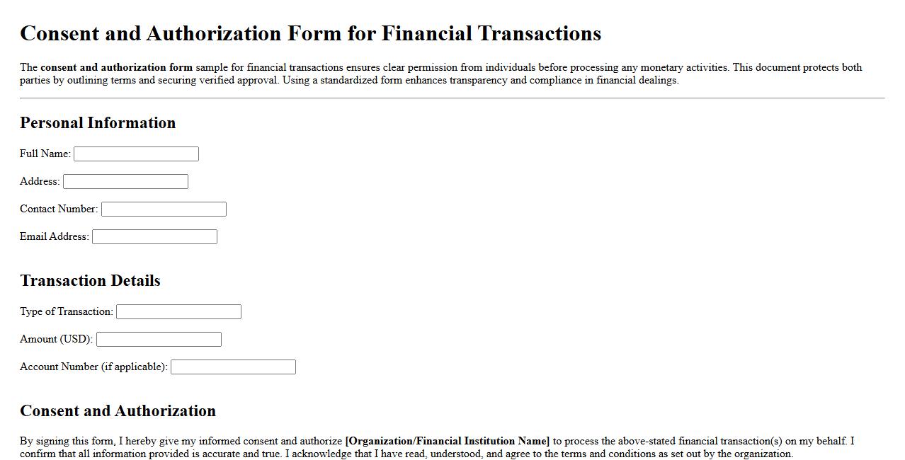 consent and authorization form sample for financial transactions image preview