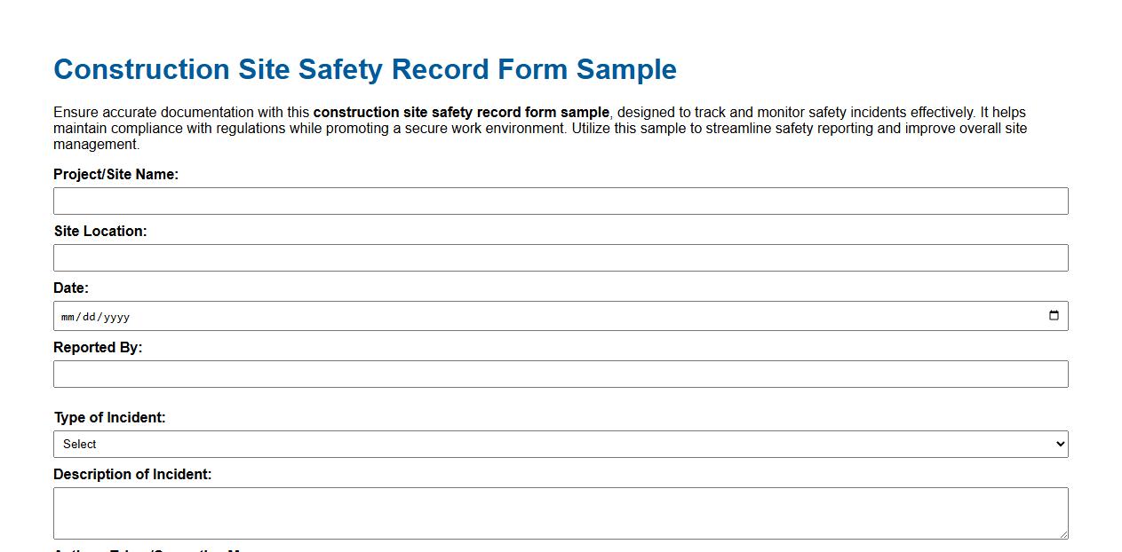 construction site safety record form sample image preview