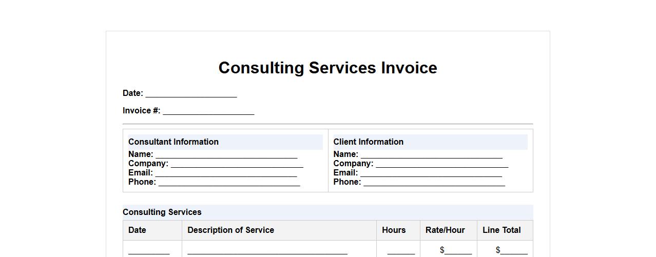 Consulting services invoice form including travel expenses image preview