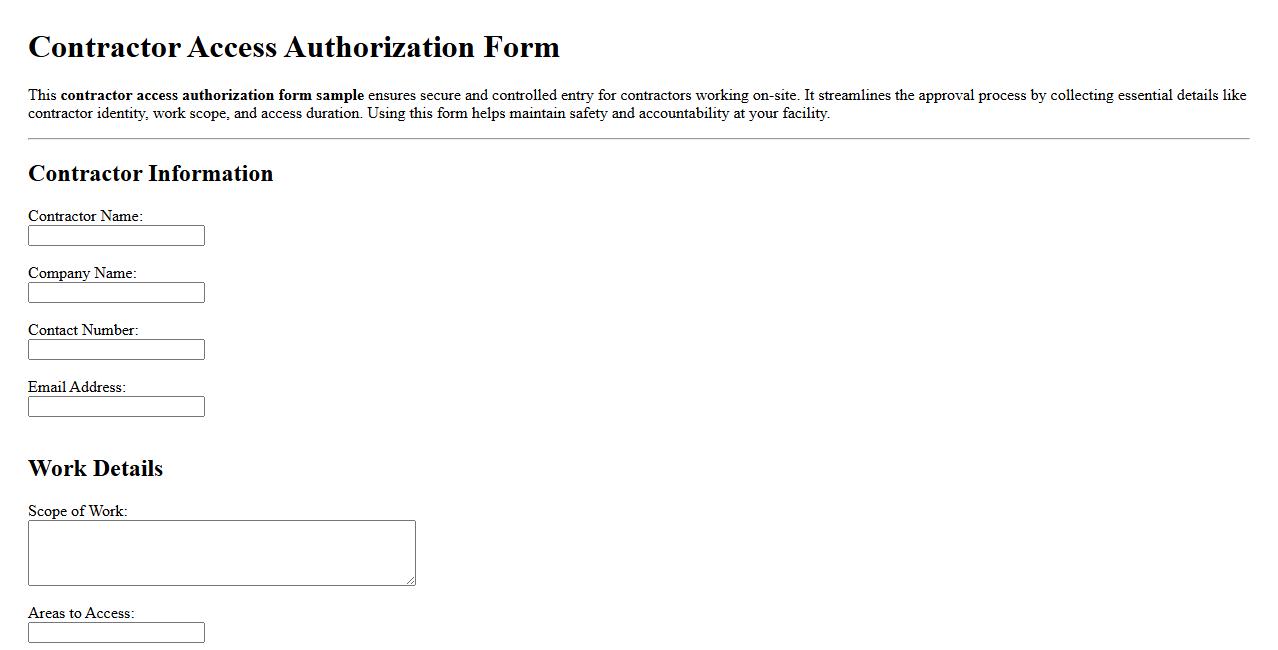 contractor access authorization form sample image preview