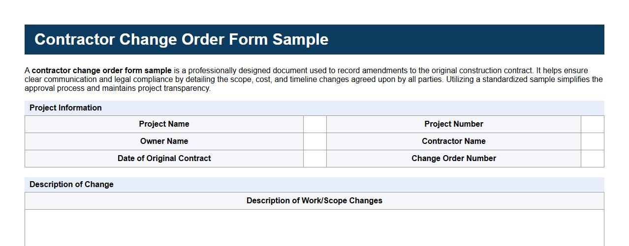 contractor change order form sample image preview