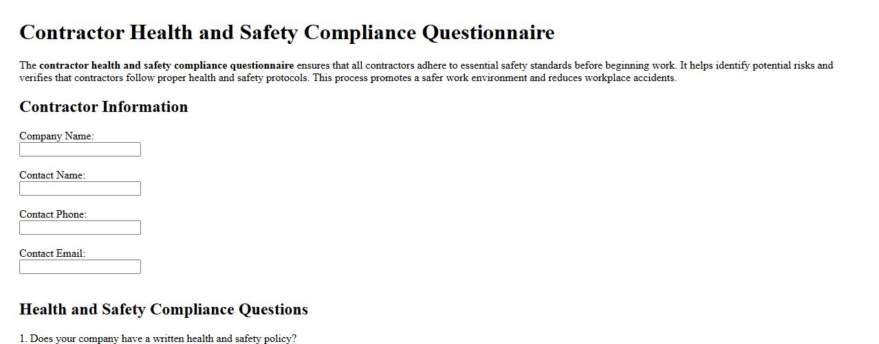 contractor health and safety compliance questionnaire image preview