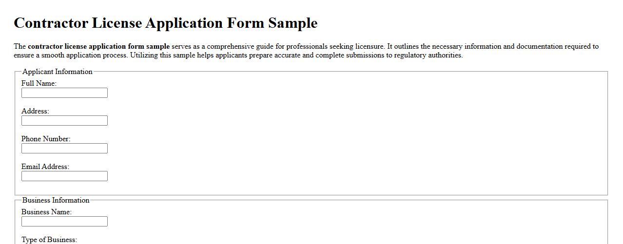Contractor license application form sample image preview