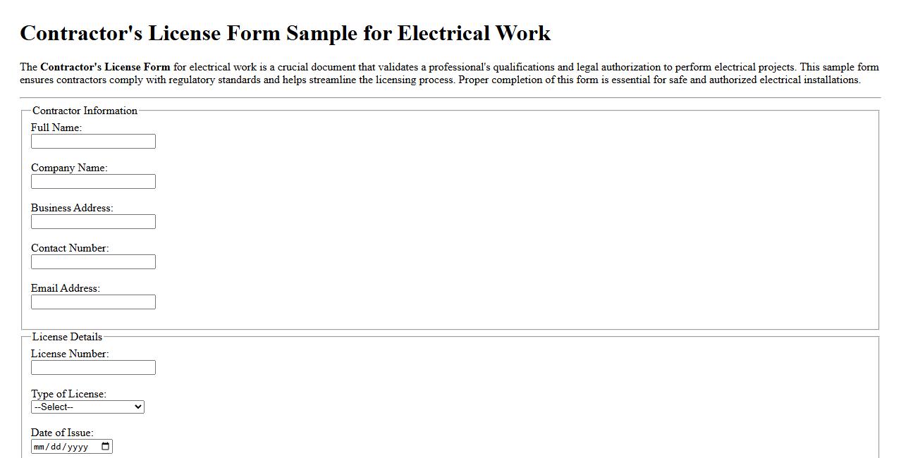 Contractor’s License Form Sample for Electrical Work image preview