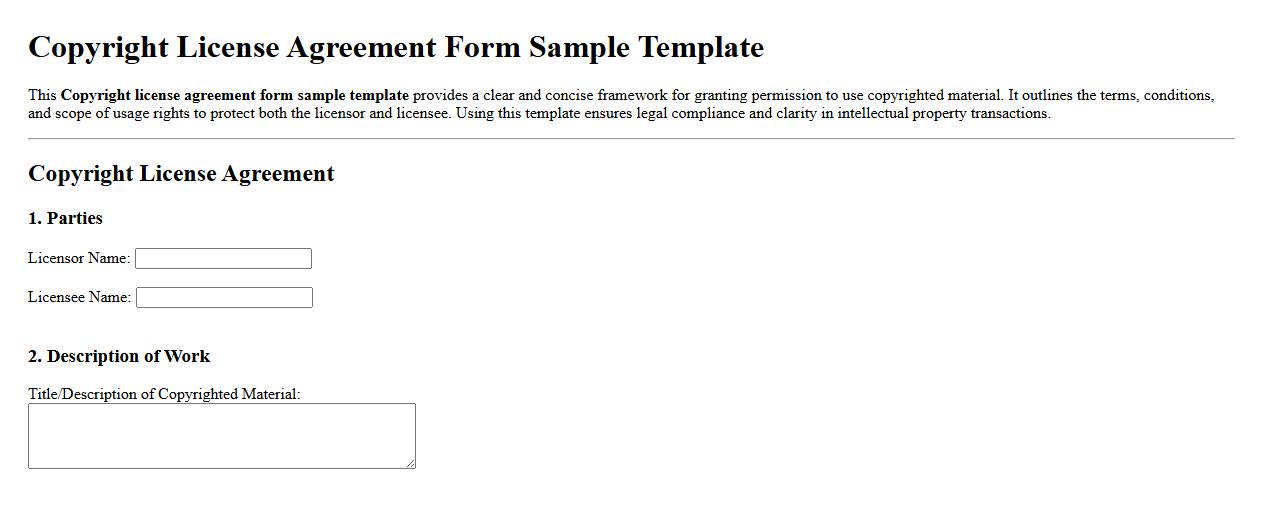 Copyright license agreement form sample template image preview