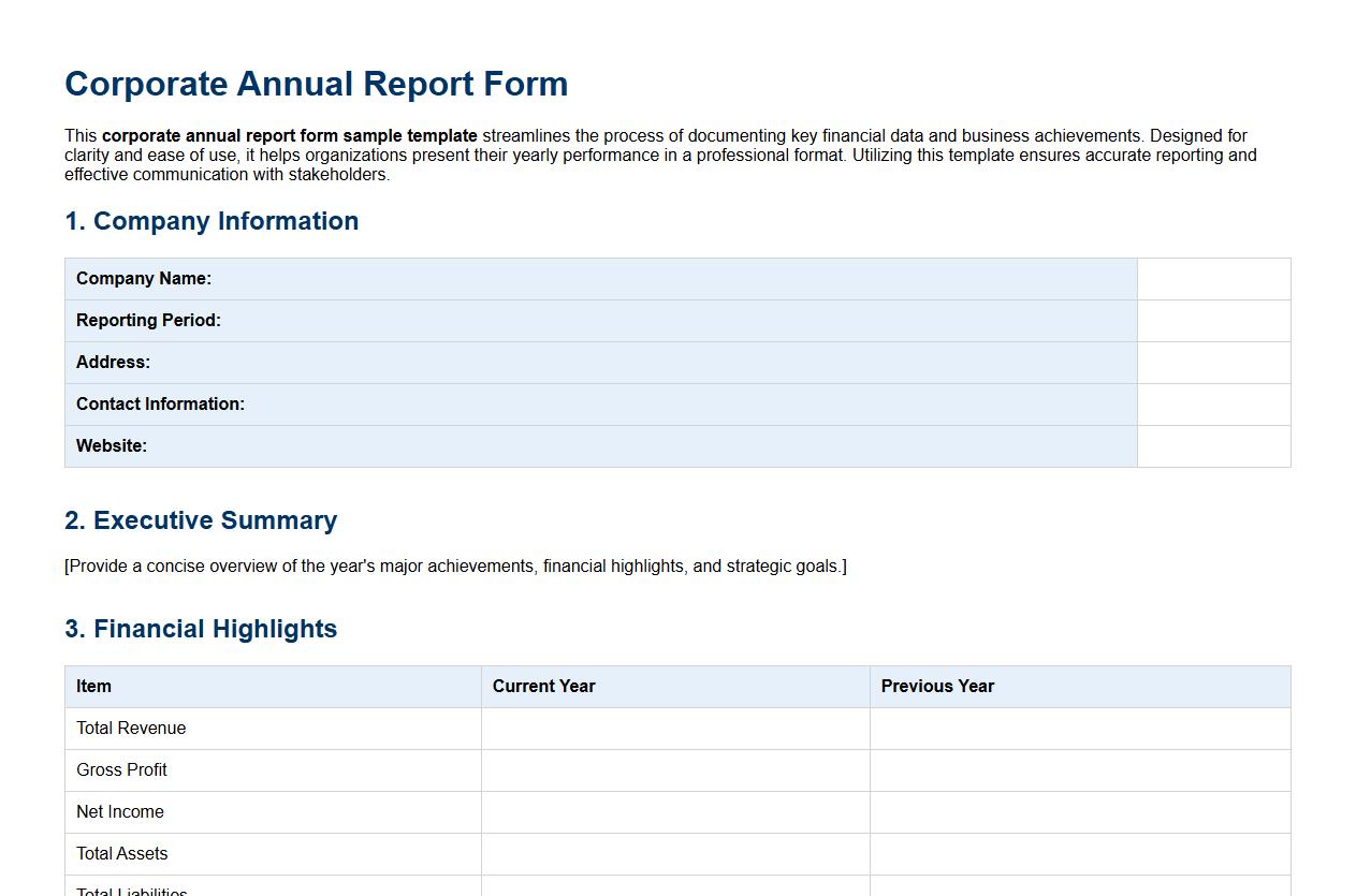corporate annual report form sample template image preview
