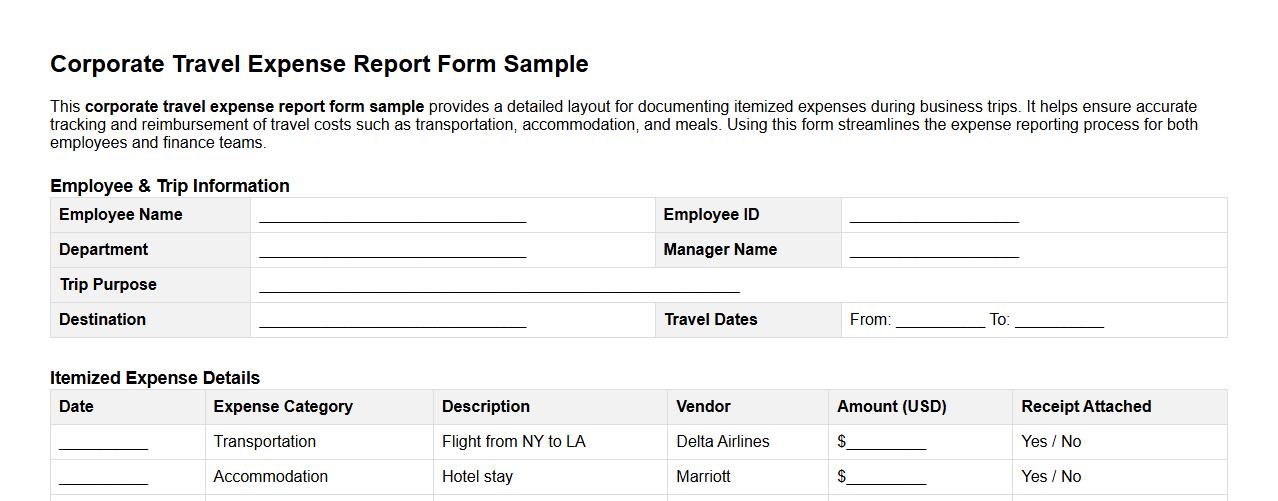 corporate travel expense report form sample with itemized expenses image preview