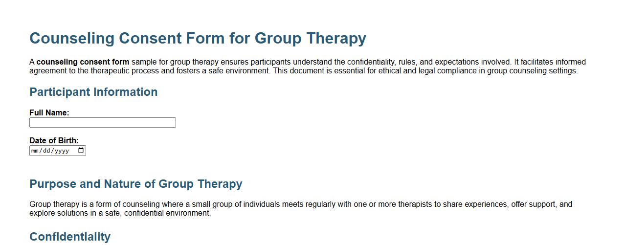 Counseling consent form sample for group therapy image preview