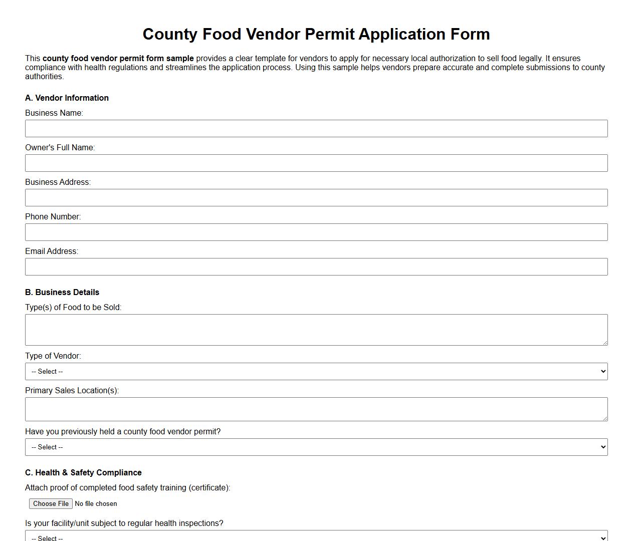county food vendor permit form sample image preview