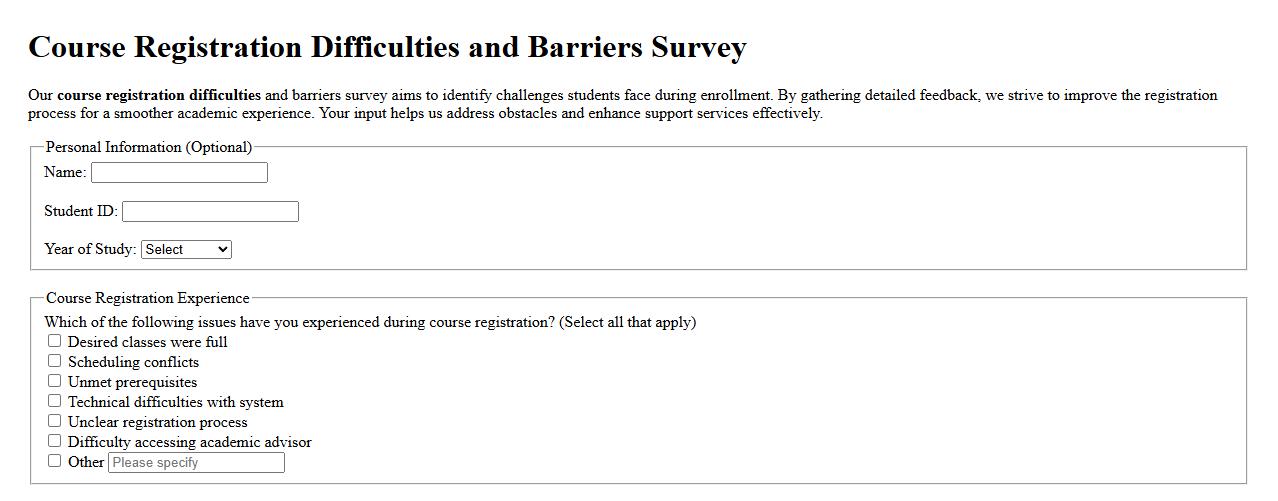 course registration difficulties and barriers survey image preview