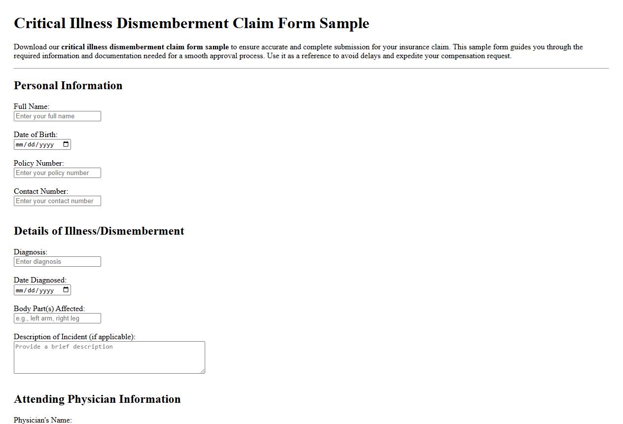critical illness dismemberment claim form sample image preview