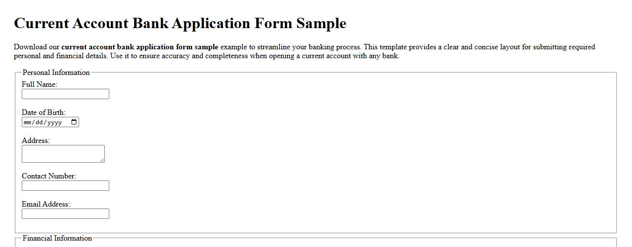 current account bank application form sample example image preview