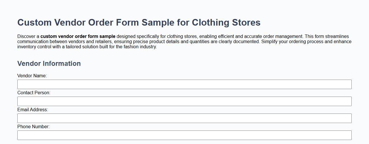 custom vendor order form sample for clothing stores image preview