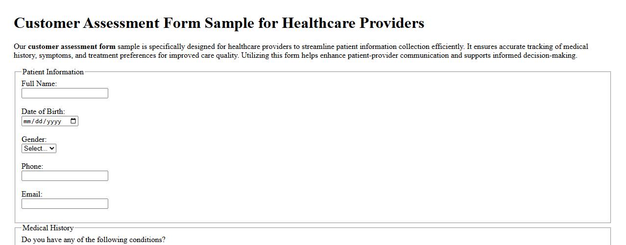 Customer assessment form sample for healthcare providers image preview