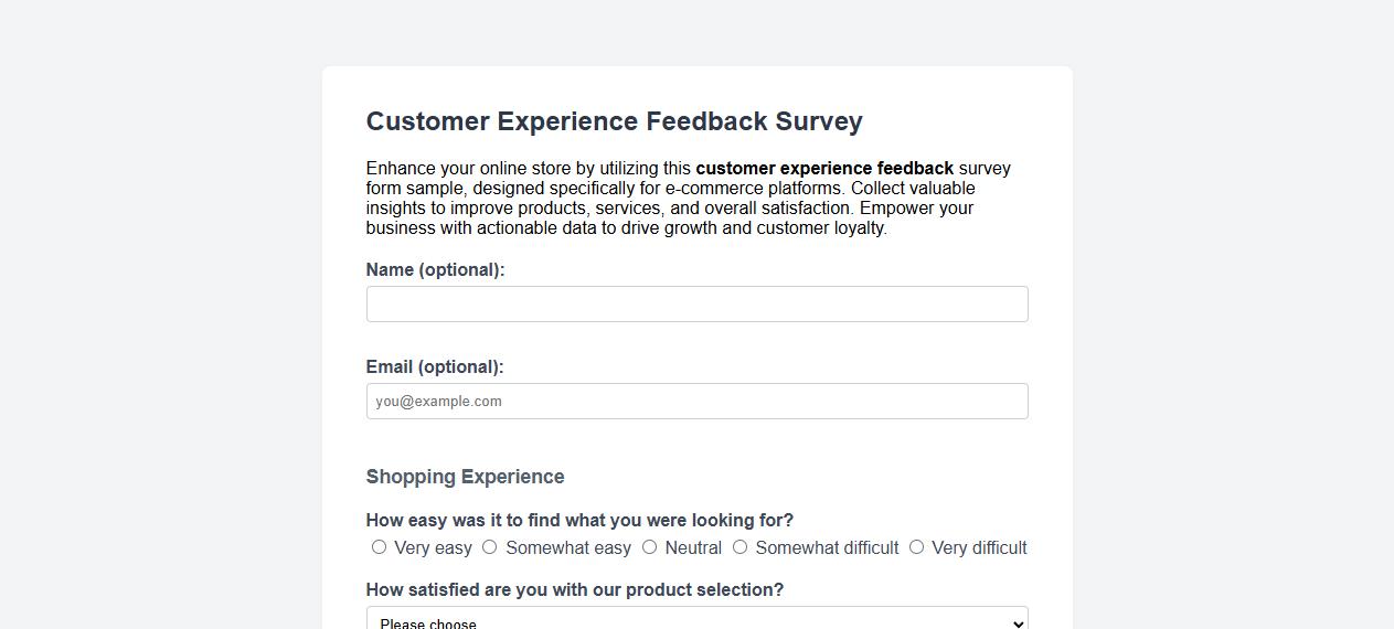 customer experience feedback survey form sample for e-commerce image preview