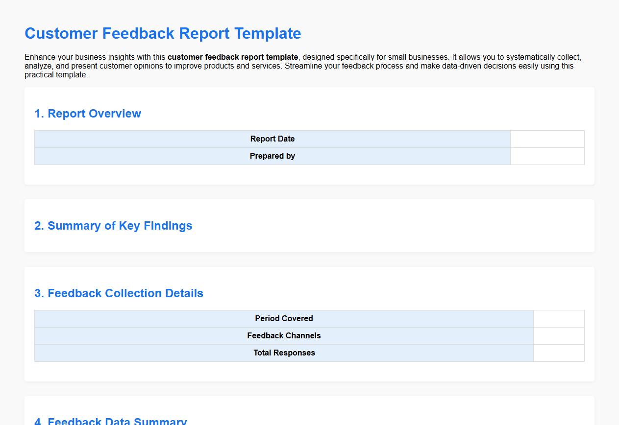 Customer feedback report template for small businesses image preview