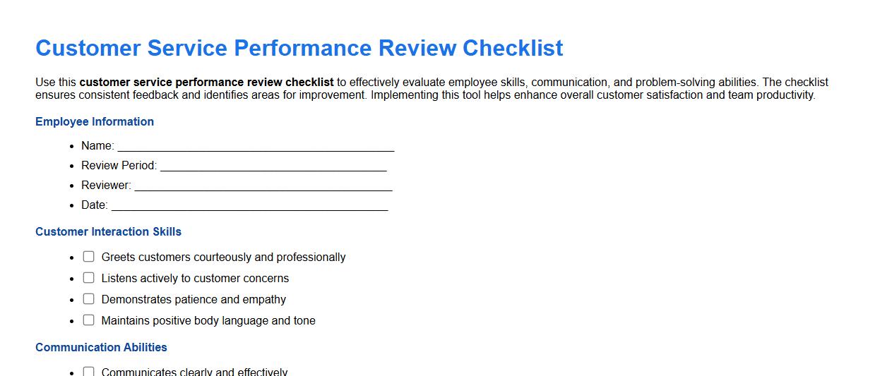 customer service performance review checklist image preview