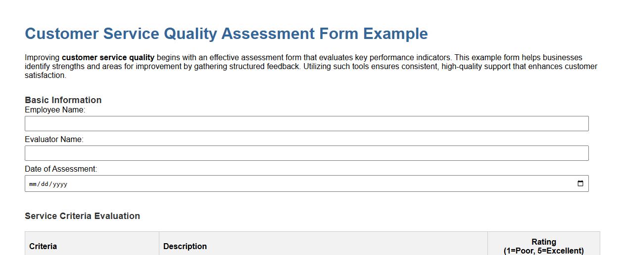 customer service quality assessment form example image preview