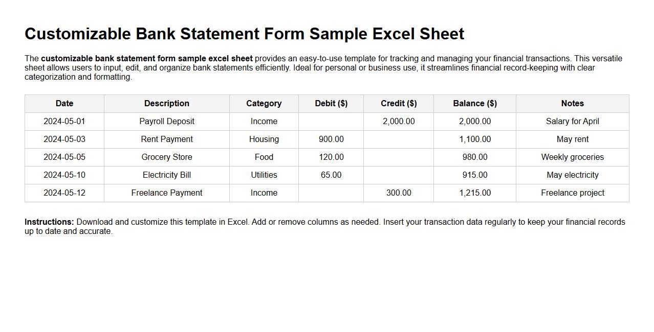 customizable bank statement form sample excel sheet image preview
