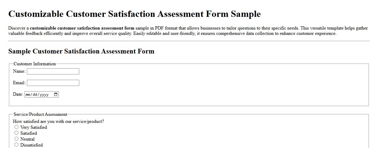 customizable customer satisfaction assessment form sample PDF image preview