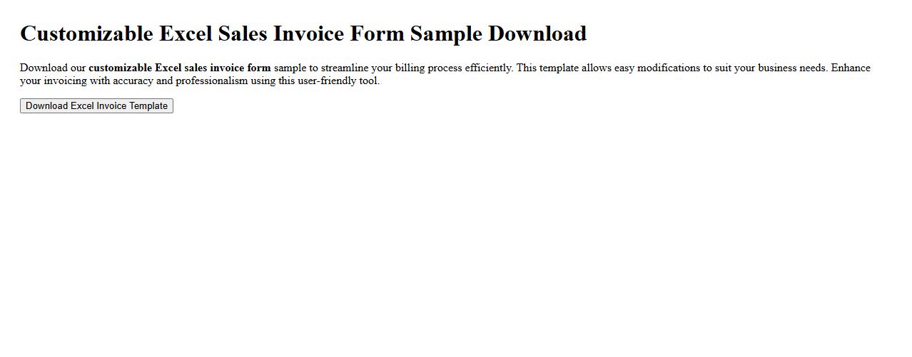 customizable Excel sales invoice form sample download image preview