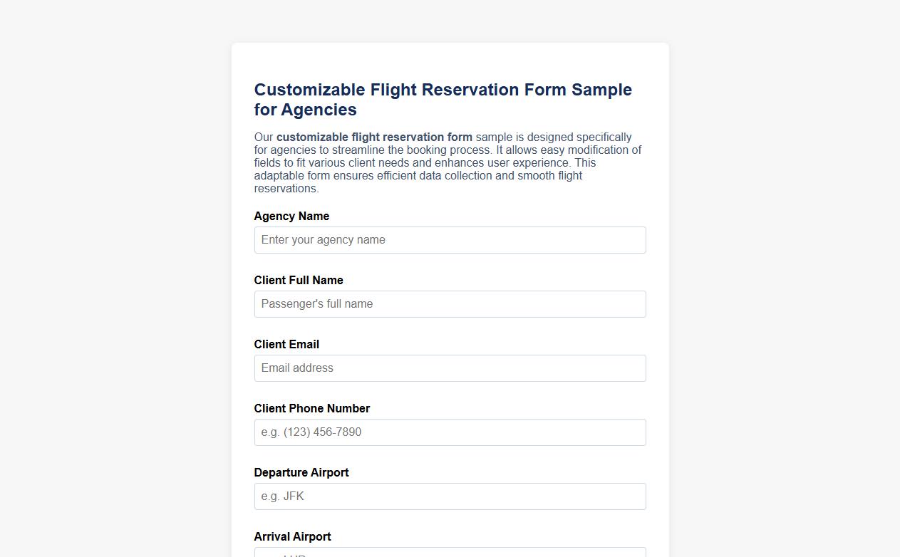 Customizable flight reservation form sample for agencies image preview