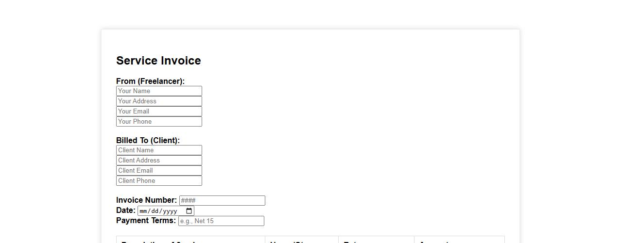 Customizable service invoice form sample for freelancers image preview
