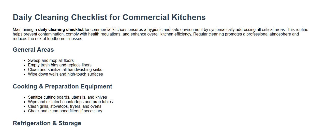 daily cleaning checklist for commercial kitchens image preview