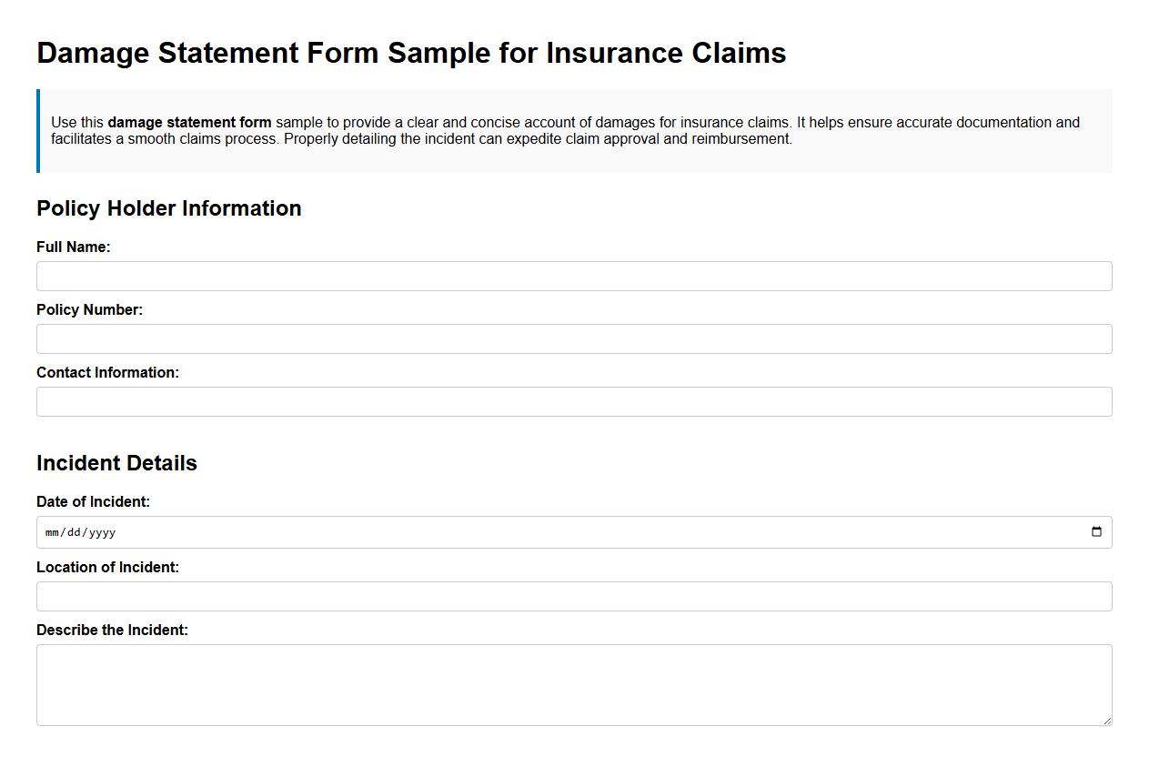 Damage statement form sample for insurance claims image preview