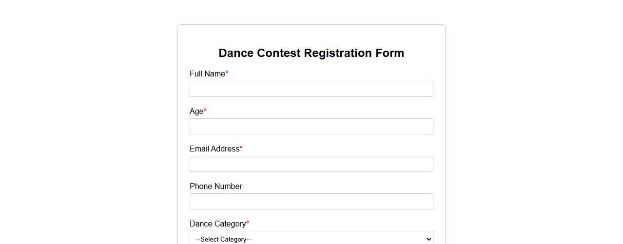 dance contest registration form sample image preview