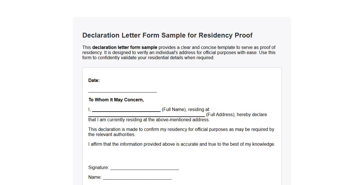 Declaration letter form sample for residency proof image preview