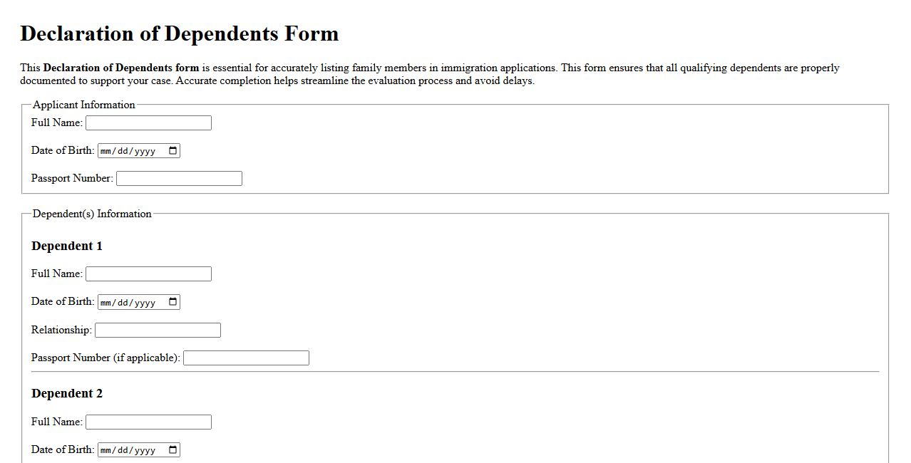 declaration of dependents form sample for immigration applications image preview