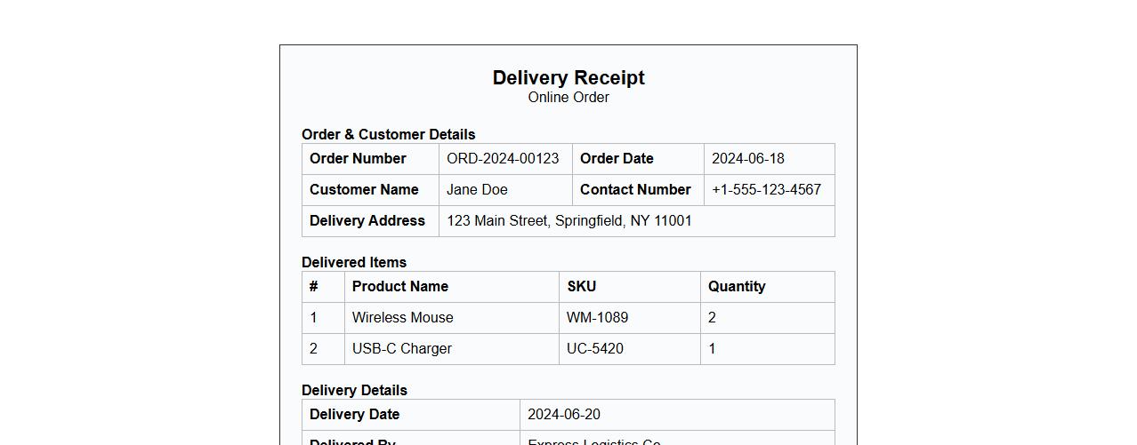 Delivery receipt format for online orders image preview