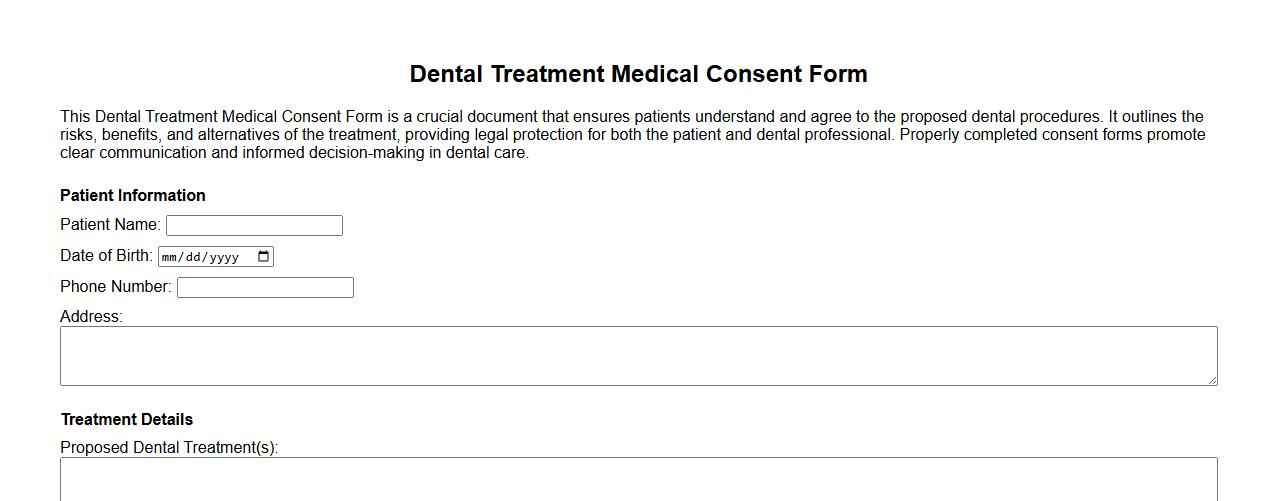 dental treatment medical consent form sample image preview