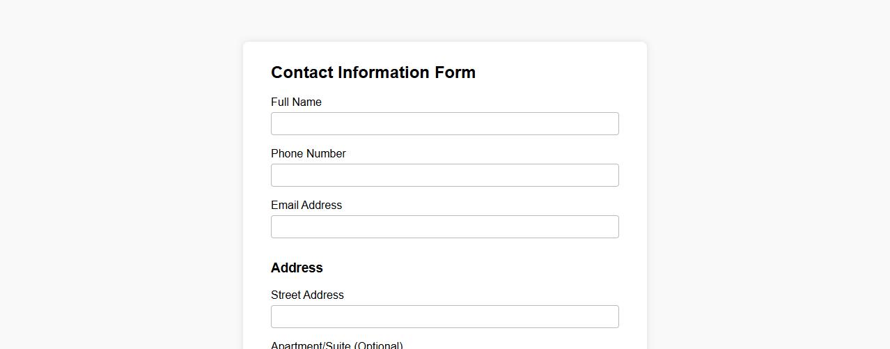 Detailed contact information form sample with address image preview