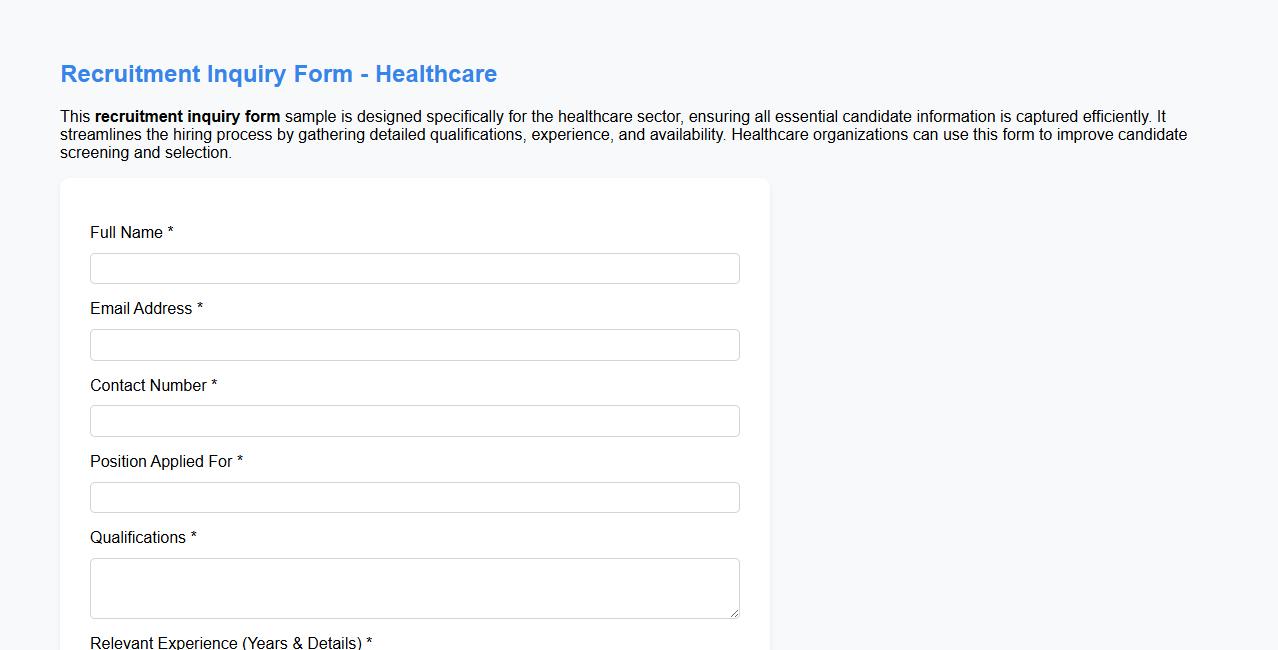 Detailed recruitment inquiry form sample for healthcare image preview